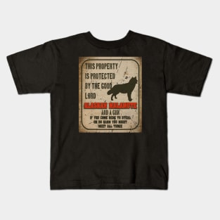 Alaskan malamute Silhouette Vintage Humorous Guard Dog Warning Sign Kids T-Shirt